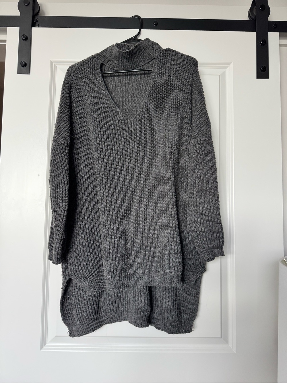 Women's Gray Ribbed V-Neck Sweater